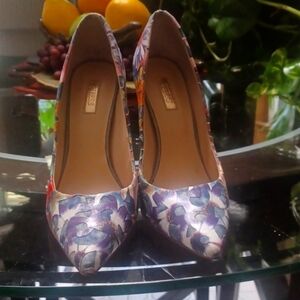 Guess Floral Heels - Purple and Silver